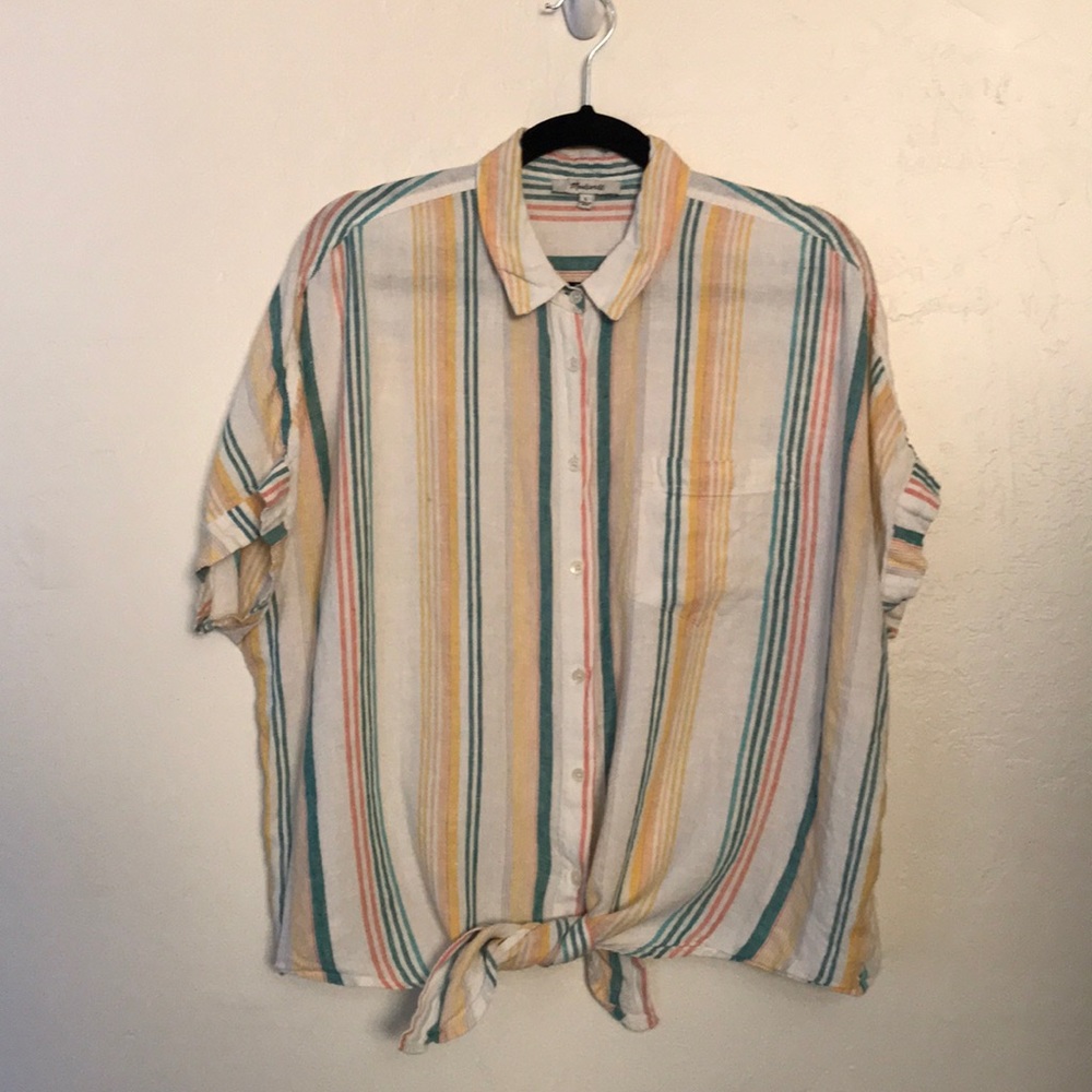 Madewell Linen Short Sleeve TieFront Shirt
